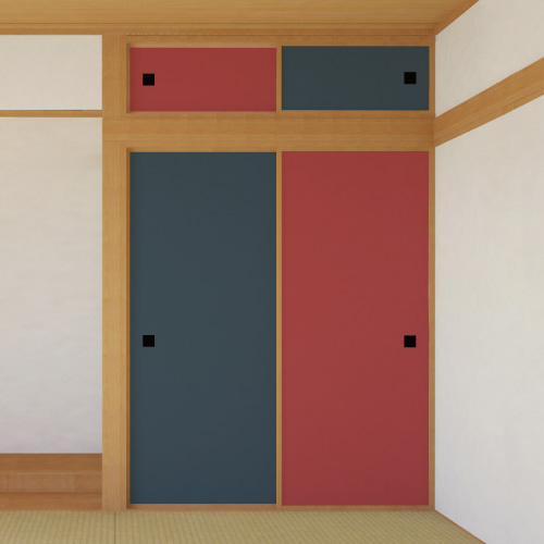 ふすま用リメイクシール伝統色・鉄御納戸と銀朱のコーディネート