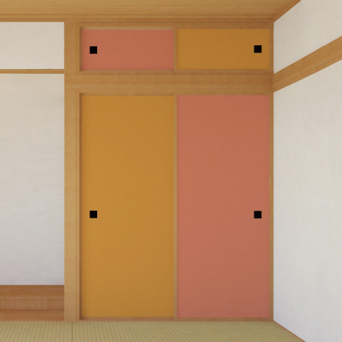 ふすま用リメイクシール伝統色・柑子色と東雲色のコーディネート